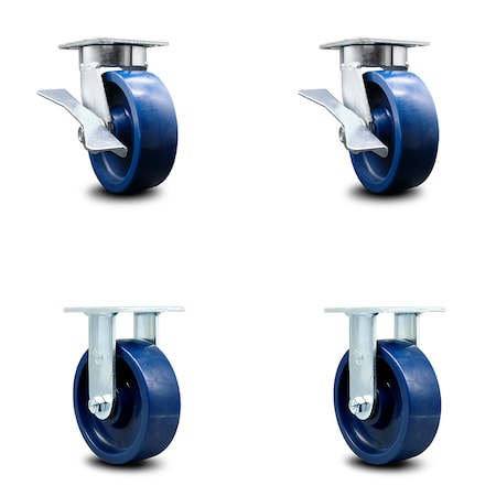 Service Caster 6 Inch Kingpinless Solid Poly Wheel Caster Brakes 2 Rigid, 2PK SCC-KP30S620-SPUR-SLB-2-R-2